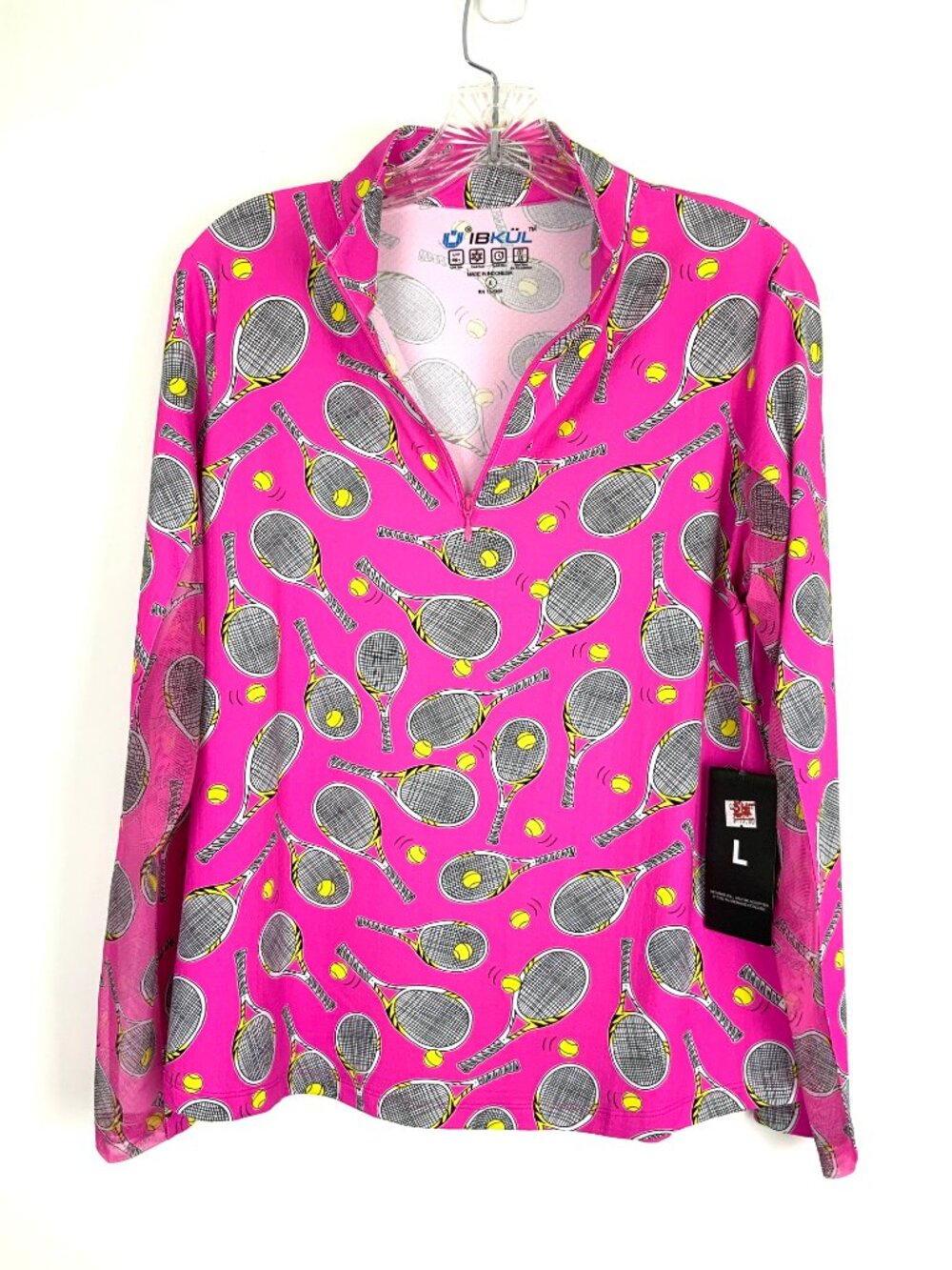 New Women's IBKUL Long Sleeve 1/4 Zip Tennis Top Venus Hot Pink Sz L - Picture 6 of 16